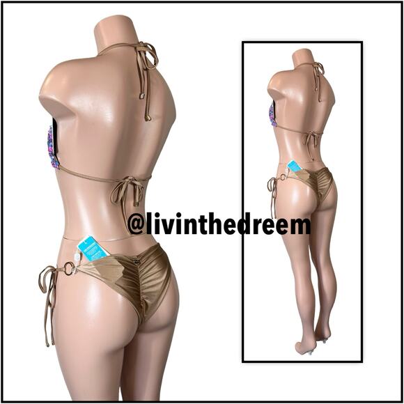 Beach Bunny Paparazzi Triangle Top XL & Tie Side Bottom M- Blue/Pink $270 - Picture 6 of 14